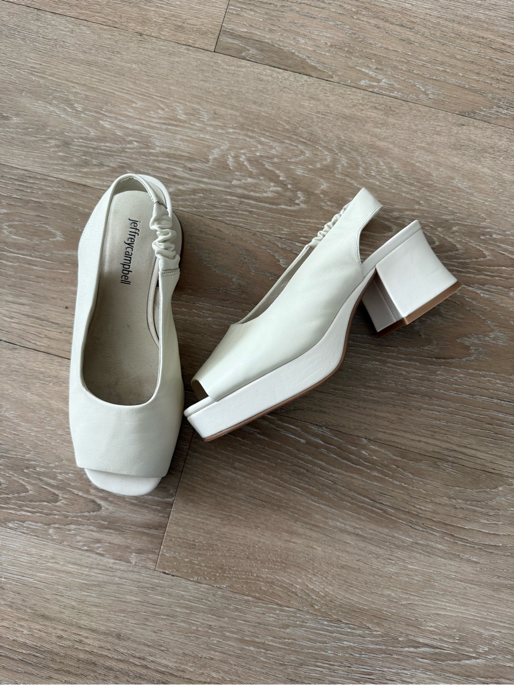 Jeffrey Campbell Off-White Slingback Block Heel Peep Toe